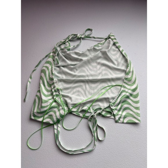 Elodie Halter Top Green Wave Print Tie Back Sleeveless Crop Top Size L - Picture 2 of 4